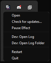 Check for updates option in the system tray right-click menu