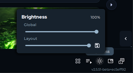 Brightness setting in the bottom-right corner of the app