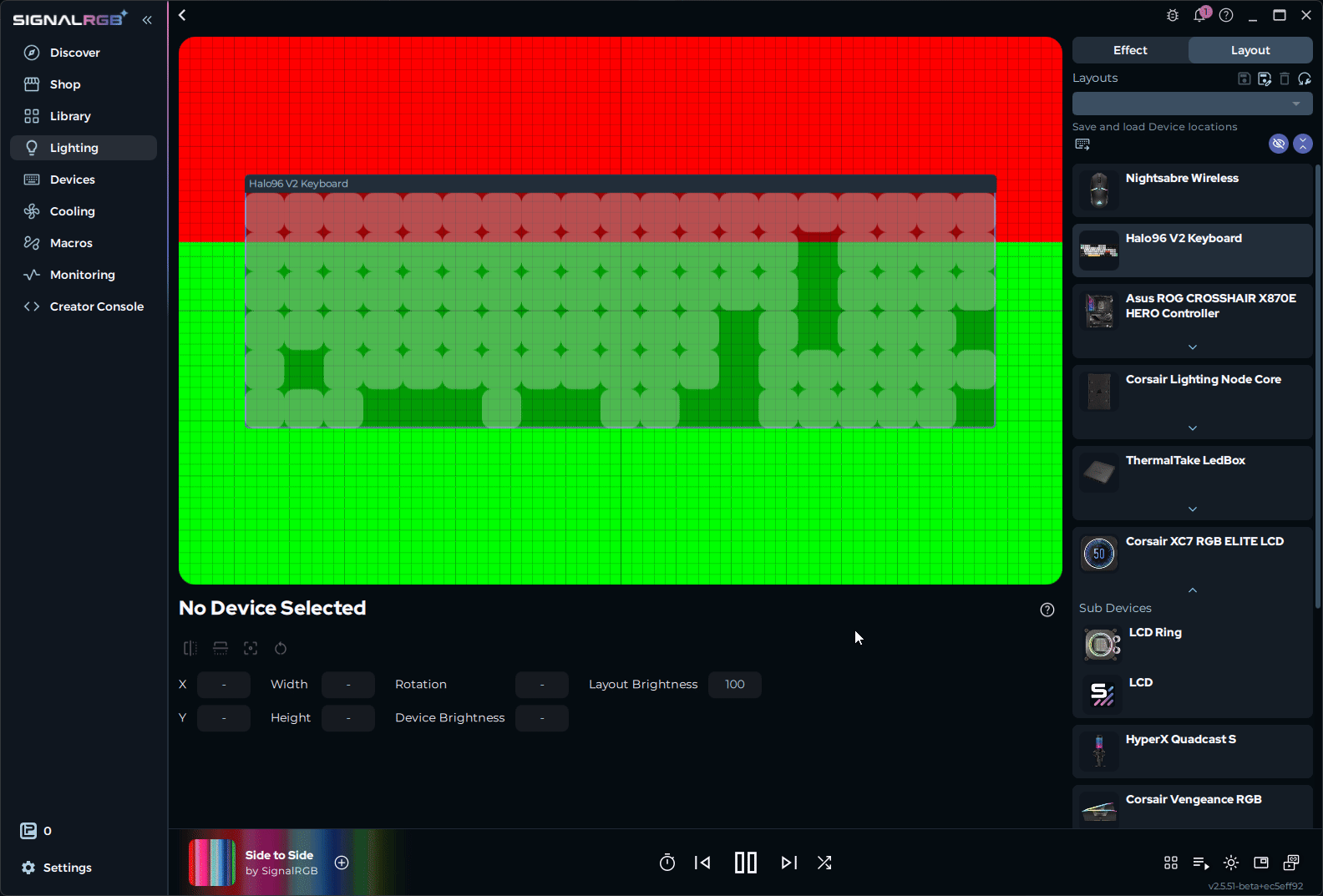 Layout canvas showing a keyboard centered and ready for positioning