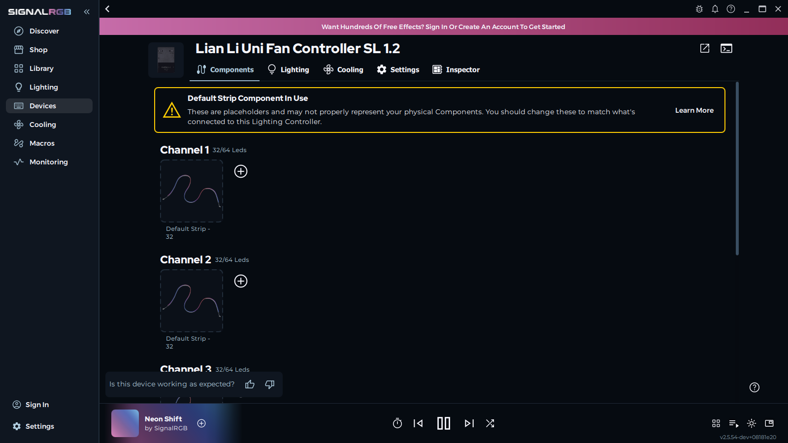 Placeholder strips shown on each channel that need to be removed before adding real components