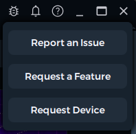 Report issues button clicked showing the dropdown menu