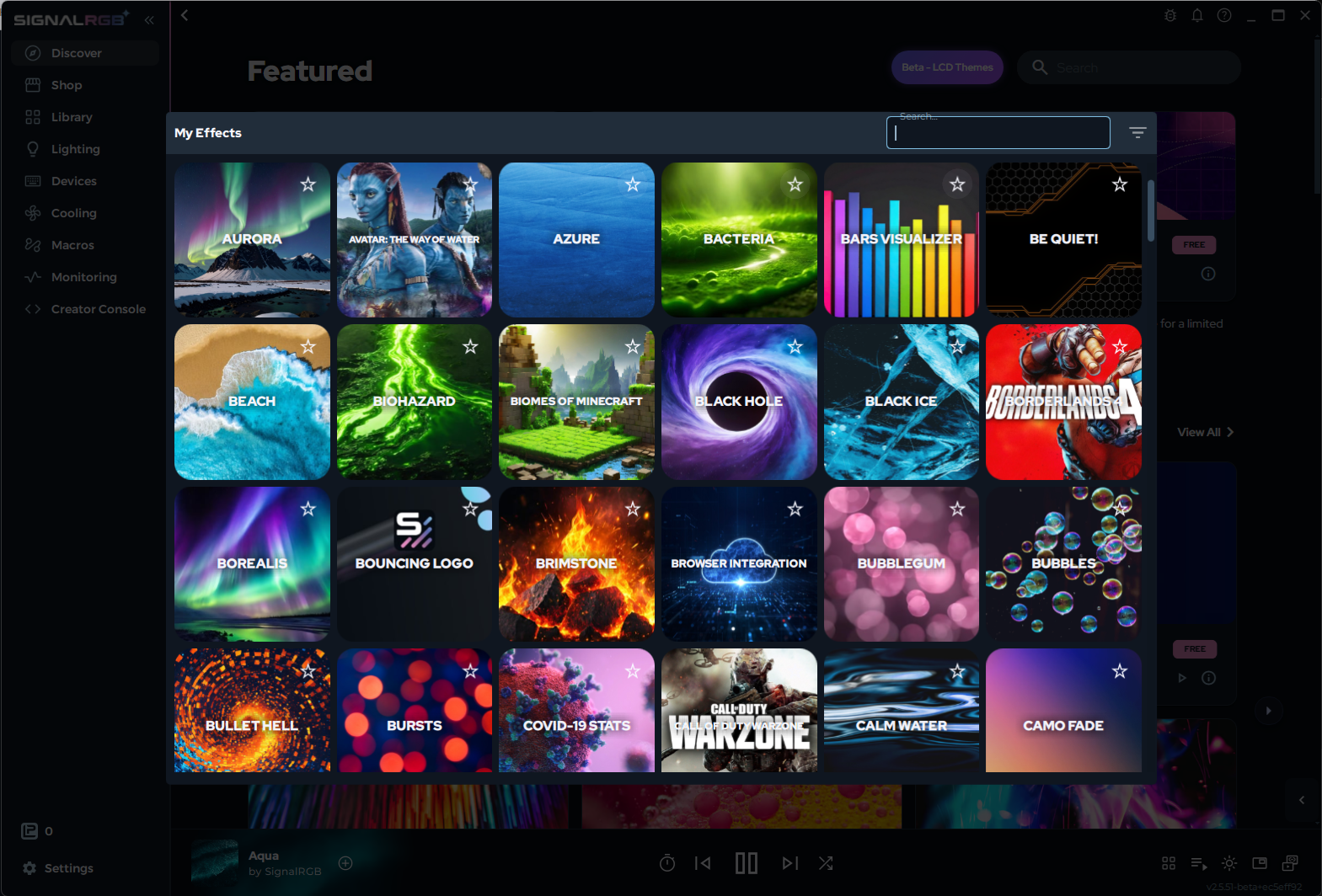 Select effect quick-pick menu