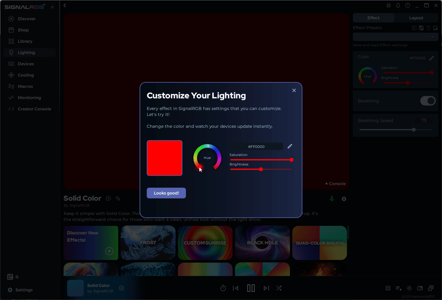 Using the color picker to customize lighting
