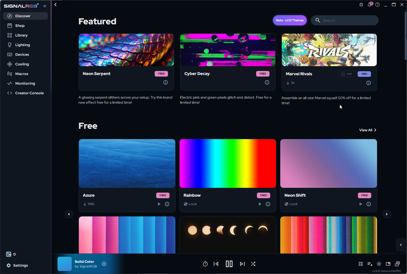 Discover page with popup highlighting the Terminal effect