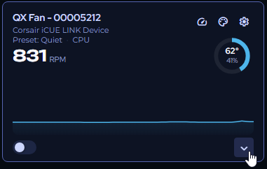 Expanded fan widget showing calibration data