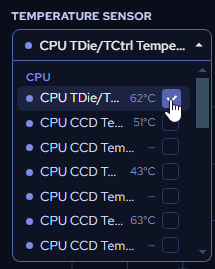Temperature sensor dropdown