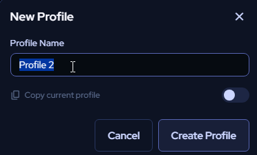 Profile dropdown