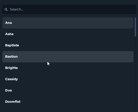 Hero selection list