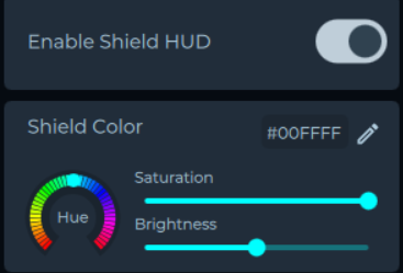 HUD color customization options showing hue, saturation, and brightness controls