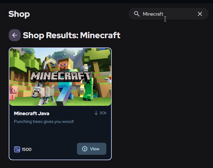 Shop search results showing a game integration effect
