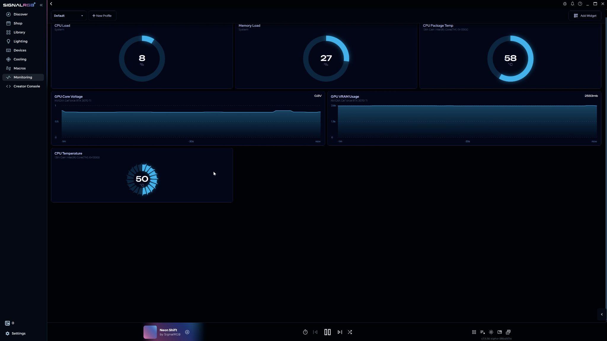 Monitoring page with a newly added widget